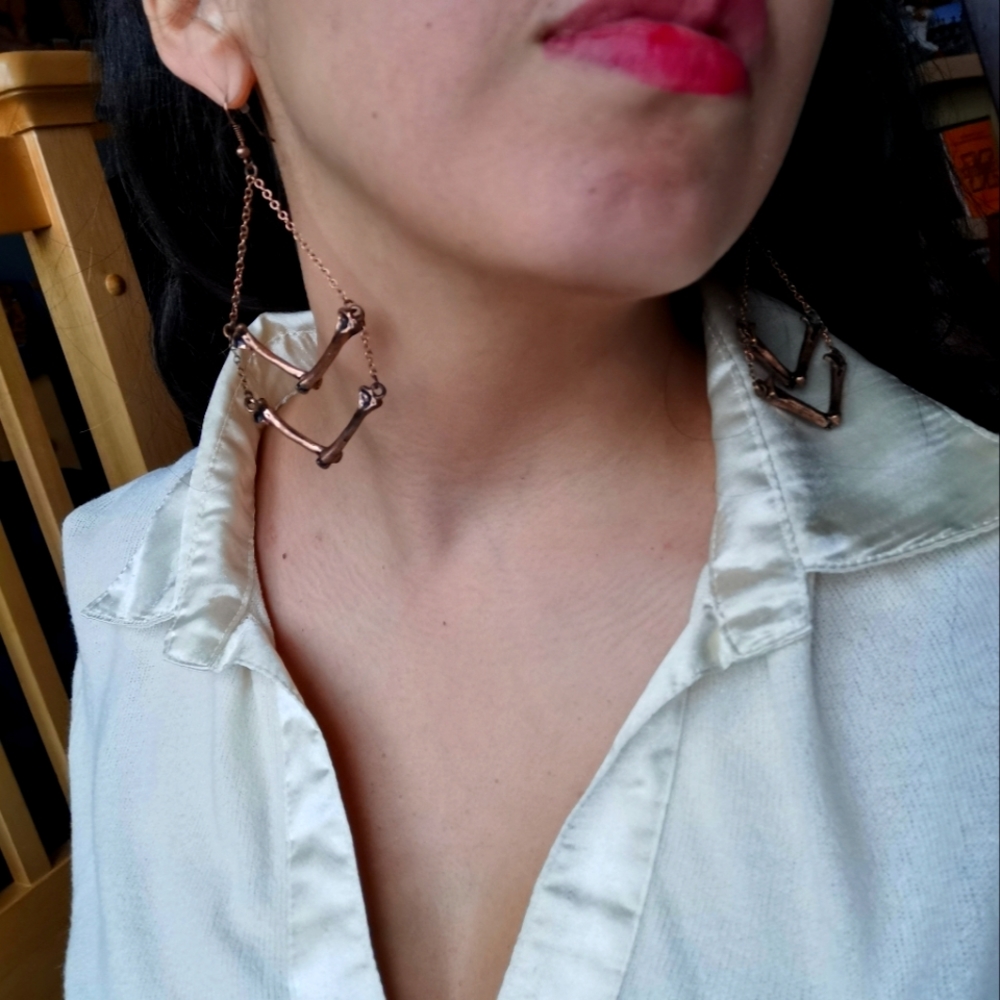 Unique copper bone earrings